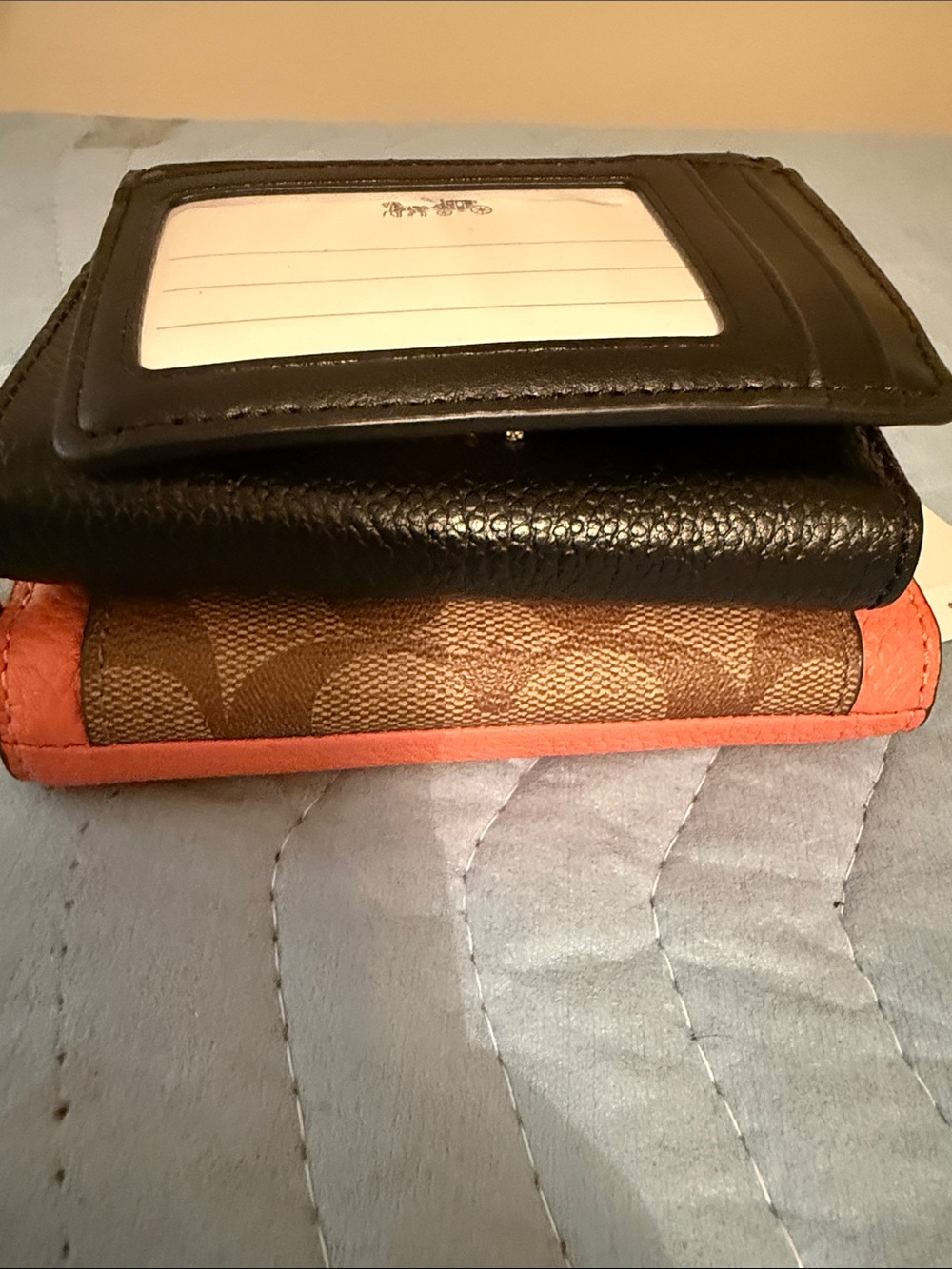 *Bundle* Coach Women's Signature Canvas Card Wallet in Brown & Coral, MK Black - Picture 11 of 13